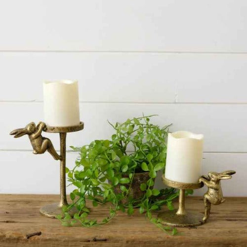 Candle Holders - Golden Rabbit Pillar Set of 2