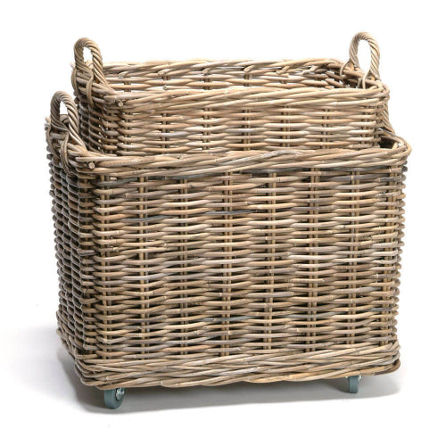 Storage basket with wheels rattan