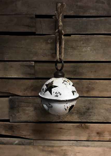 9"DIA TIN ANTIQUE JINGLE BELL W/JUTE ROPE