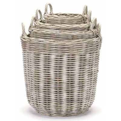 Tall round baskets whitewashed