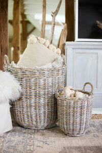 Tall round baskets whitewashed