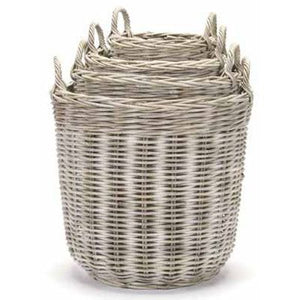 Tall round baskets whitewashed