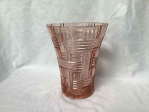 Vintage Anchor Hocking Prismatic Pink Depression Vase Glass Basket Weave