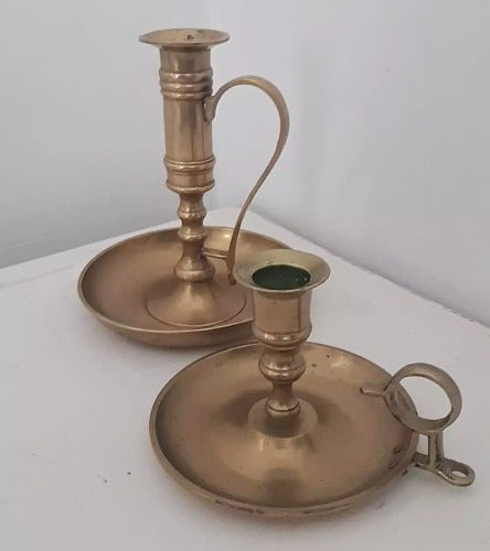 Pair Vintage Brass Candlestick Holders Stamped England R2223580
