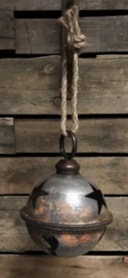 9"DIA TIN ANTIQUE JINGLE BELL W/JUTE ROPE