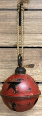 9"DIA TIN ANTIQUE JINGLE BELL W/JUTE ROPE