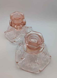 Imperial Glass pink diamond ruffled candleholders