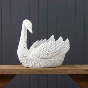 White Distressed Swan Planter