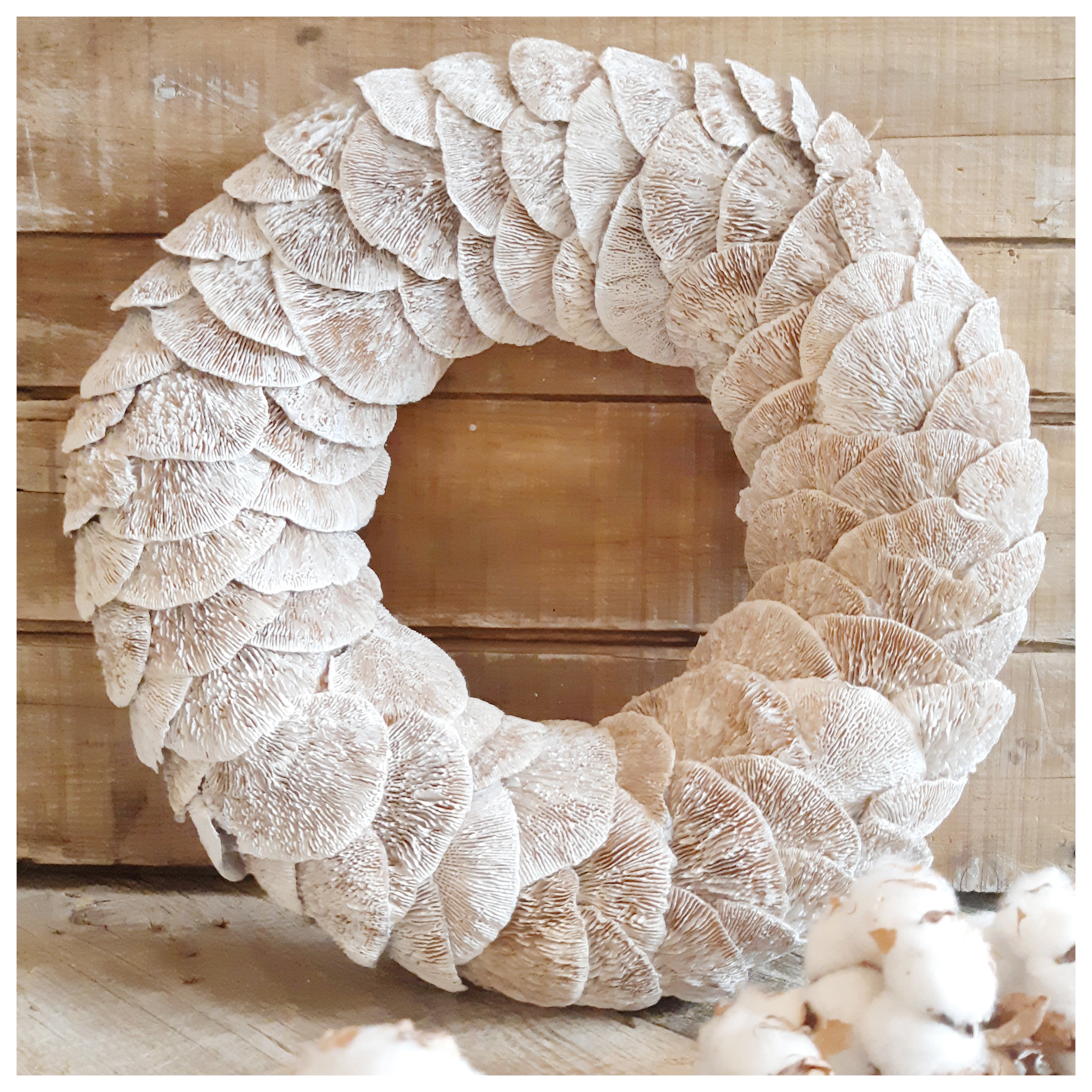 Mushroom Wreath 24" White washed