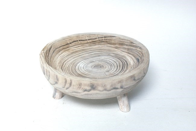 Wooden round bowl with legs