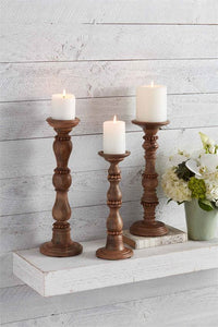 Beaded wood candlesticks set of 3
