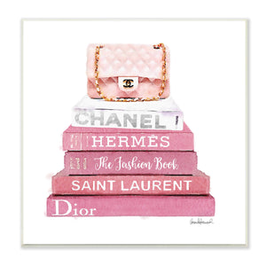Pink Book Stack Fashion Handbag Canvas Wall Art