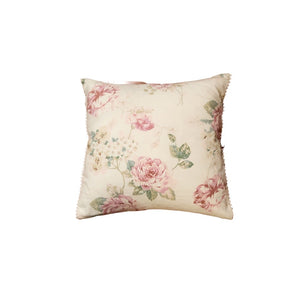 Cabbage roses on white linen cotton pillow