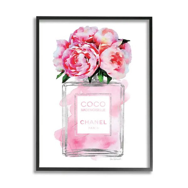 Glam Perfume Bottle V2 Flower Silver Pink Peony Framed