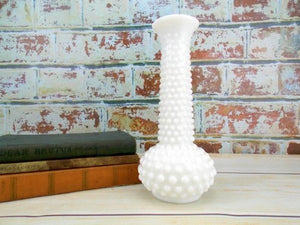 E.O. Brody White Hobnail Bud Vase, Milk Glass Bud Vase, Mid Century Vase