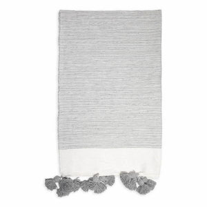 Moroccan Pom Pom Blanket - Throw - Mixed Light Grey