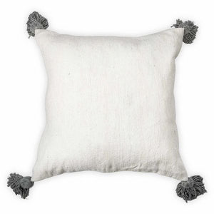 Moroccan Pom Pom Cushion - White with Light Grey Pom