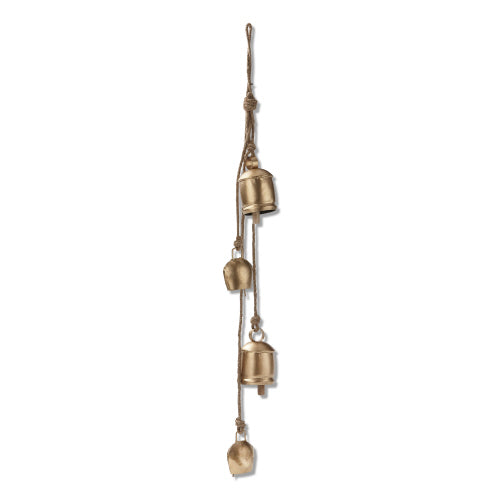 Antique bells & jute rope swag - antique gold