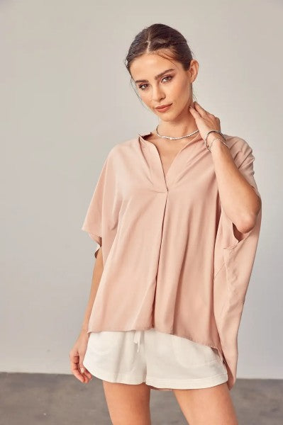 Stand up collar High low blouse