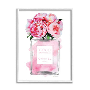 Glam Perfume Bottle V2 Flower Silver Pink Peony Framed